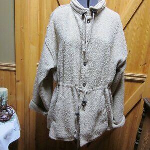 Boho Earth Ragz fleece jacket LG tan acyrlic cotton drawstring